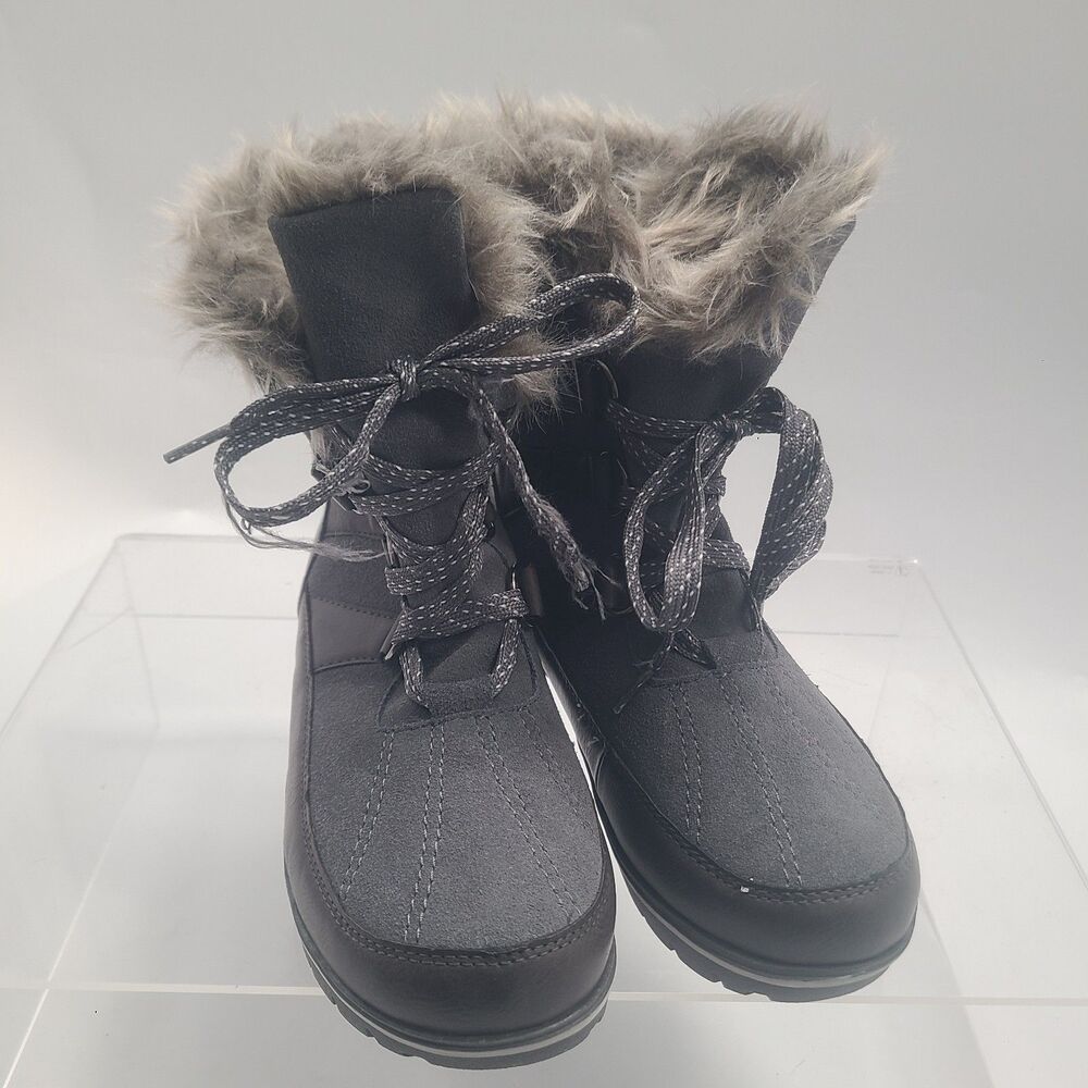 Merona Womens Winter Boots NWOT US Sz 8 Leather Faux Fur Lace-Up EU39 Snow Shoe